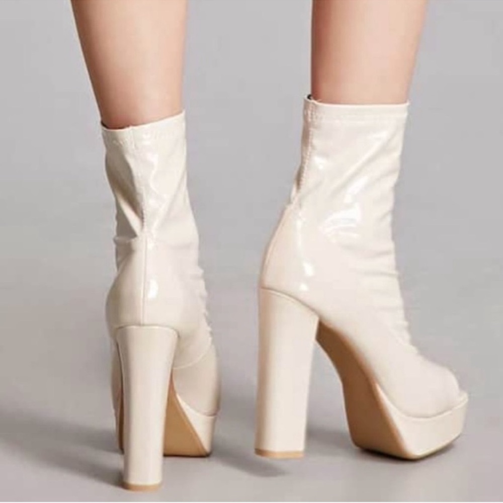 Nude Peep Toe Patent Leather Ankle Boots